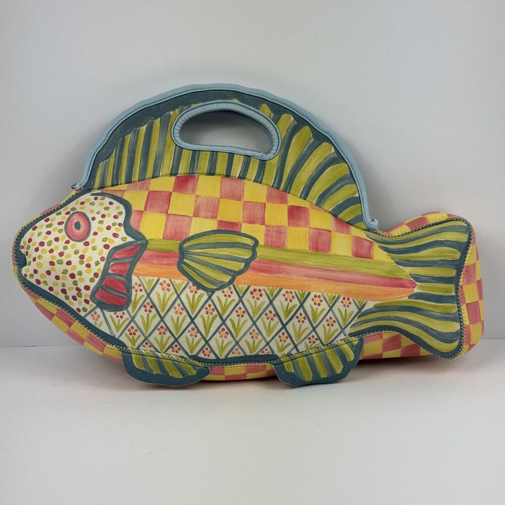 MacKenzie Childs Freckle Fish Soft Lunch Bag Tote 17x10" Zippered Colorful